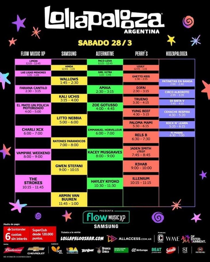 Lollapalooza Argentina Conocé los horarios del lineup día por día