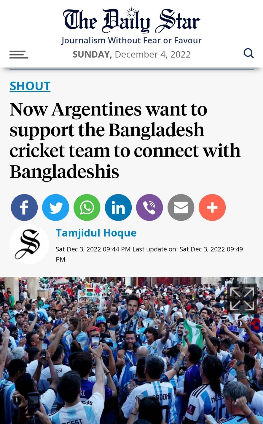 El artículo periodístico de un medio de Bangladesh que refleja el grupo de Facebook que apoya a la selección de Cricket de aquel país sin saber absolutamente nada de ese deporte