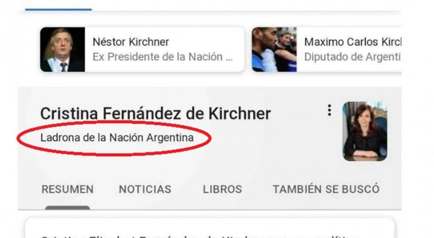 Cristina Fernández de Kirchner le ganó a Google y podrá conocer quién modificó sus datos. 