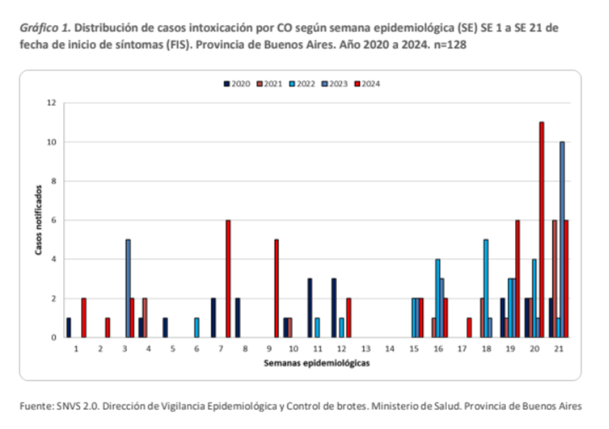 Seg&uacute;n el &uacute;ltimo Bolet&iacute;n Epidemiol&oacute;gico del Ministerio de Salud bonaerense, se registraron casos de intoxicaci&oacute;n por mon&oacute;xido de carbono en la Provincia.