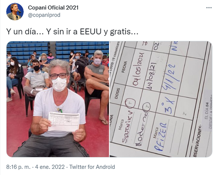 Ignacio Copani festej&oacute; en sus redes haber recibido la vacuna Pfizer