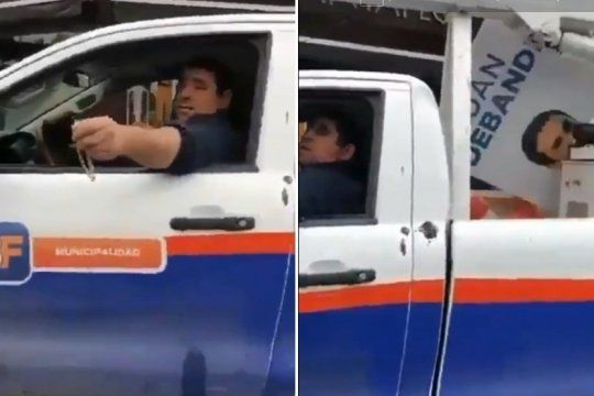 tres de febrero: filman a una camioneta municipal sacando carteles del opositor a valenzuela