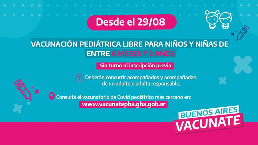 Desde este lunes, la vacuna contra el coronavirus para niños de 6 meses a 2 años es libre en la región bonaerense. No se necesitará inscripción previa.