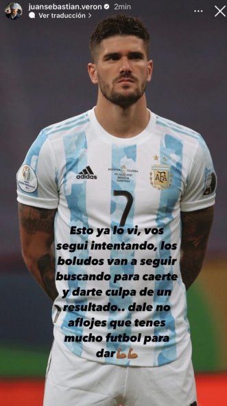 Juan Sebastián Verón subió una historia a Instagram bancando a Rodrigo De Paul en la Selección Argentina