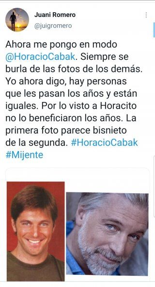 El posteo original de Twitter con la foto de hace 30 años y la actual de Horacio Cabak