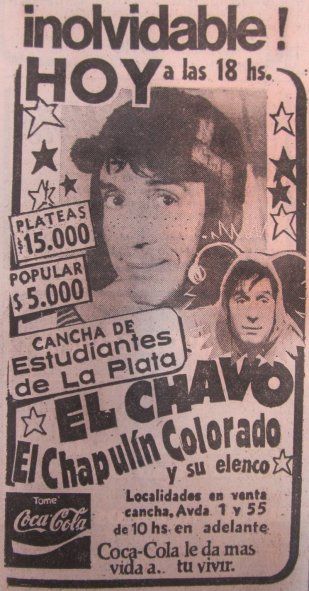 La publicidad del show de 1979 del Chavo y el Chapulin en la cancha de Estudiantes que subio a sus redes el Profesor Jirafales 