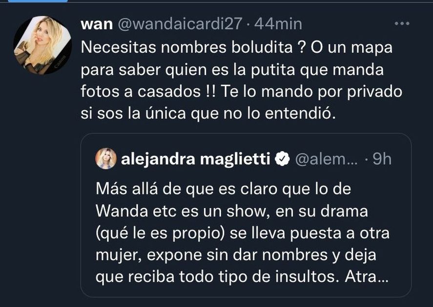 El tuit de Alejandra Maglietti que provocó la respuesta de Wanda Nara