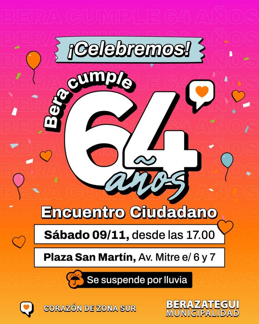 El s&aacute;bado 9 de noviembre se celebrar&aacute; el 64&deg; aniversario de Berazategui.