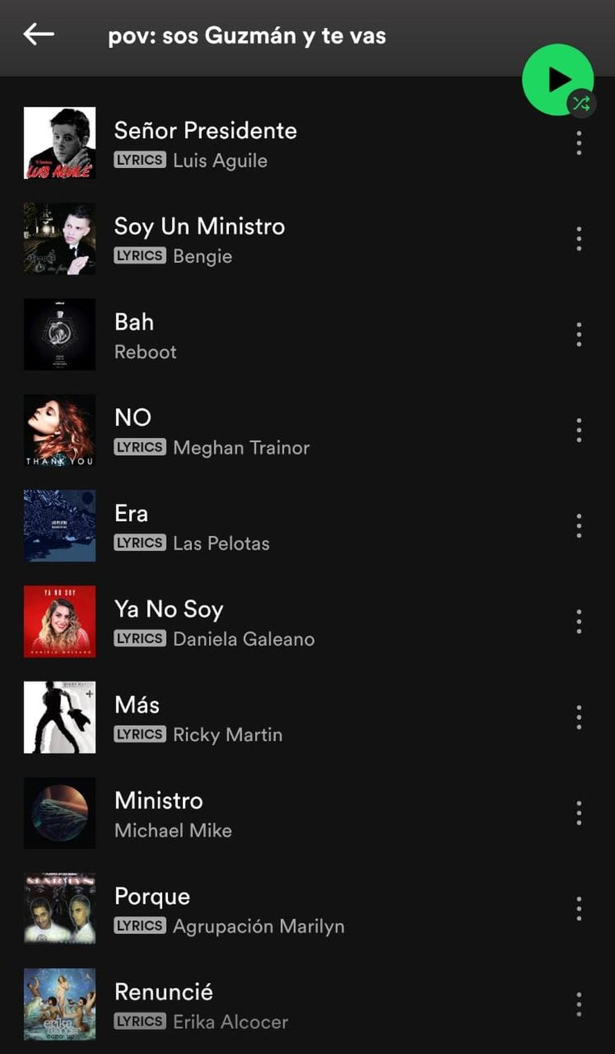 La playlist de Spotify dedicada a la renuncia de Martín Guzmán hilvana 49 temas de variada y ecléctica selección, cuyos títulos arman una oración memorable