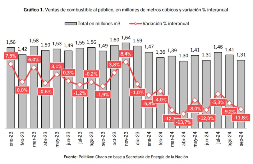 Ca&iacute;da notoria en la venta de combustibles