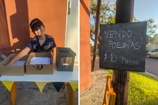 El niño de 8 años que vende poesías escritas por su abuela en un parque de Pergamino.