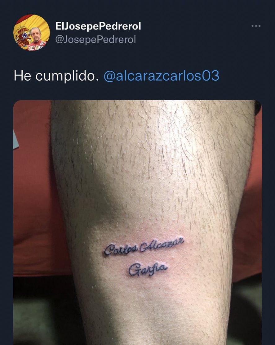El tweet con el error de escritura en el tatuaje del nombre del ascendente tenista español Carlos Alcaraz