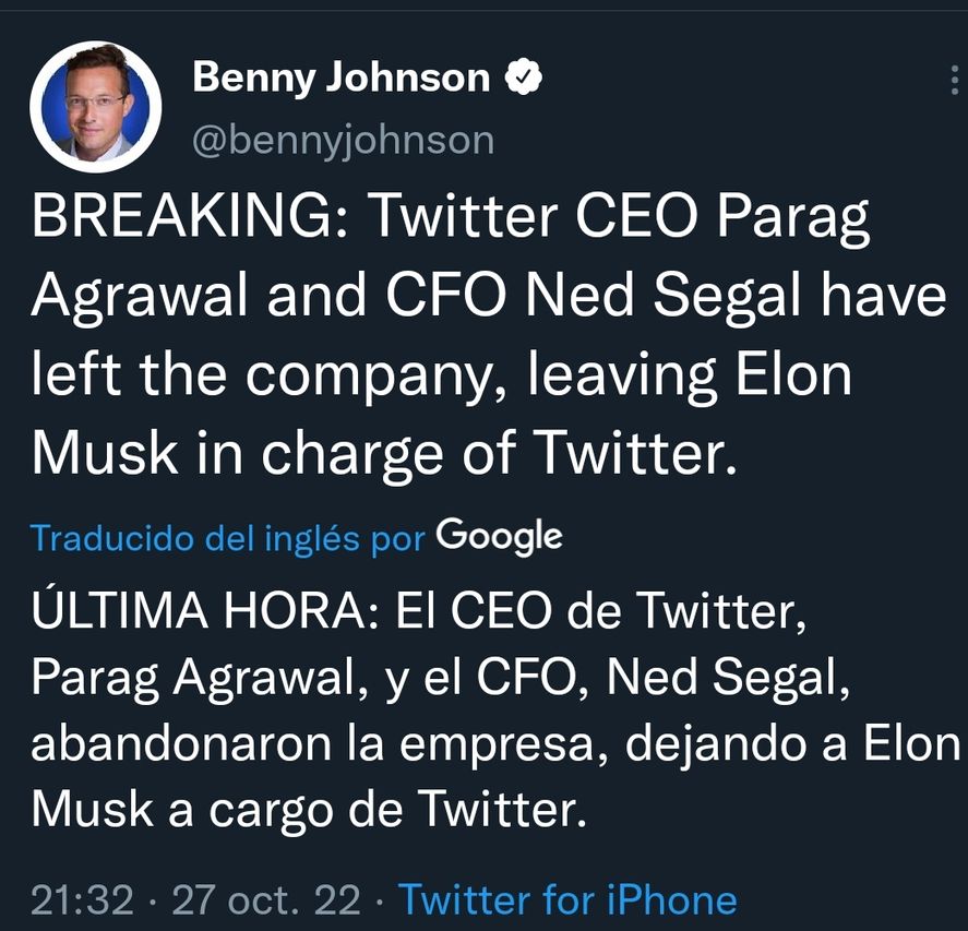 Elon Musk se hizo cargo de Twitter y de inmediato ordenó los despidos del CEO y altos ejecutivos de la compañía 