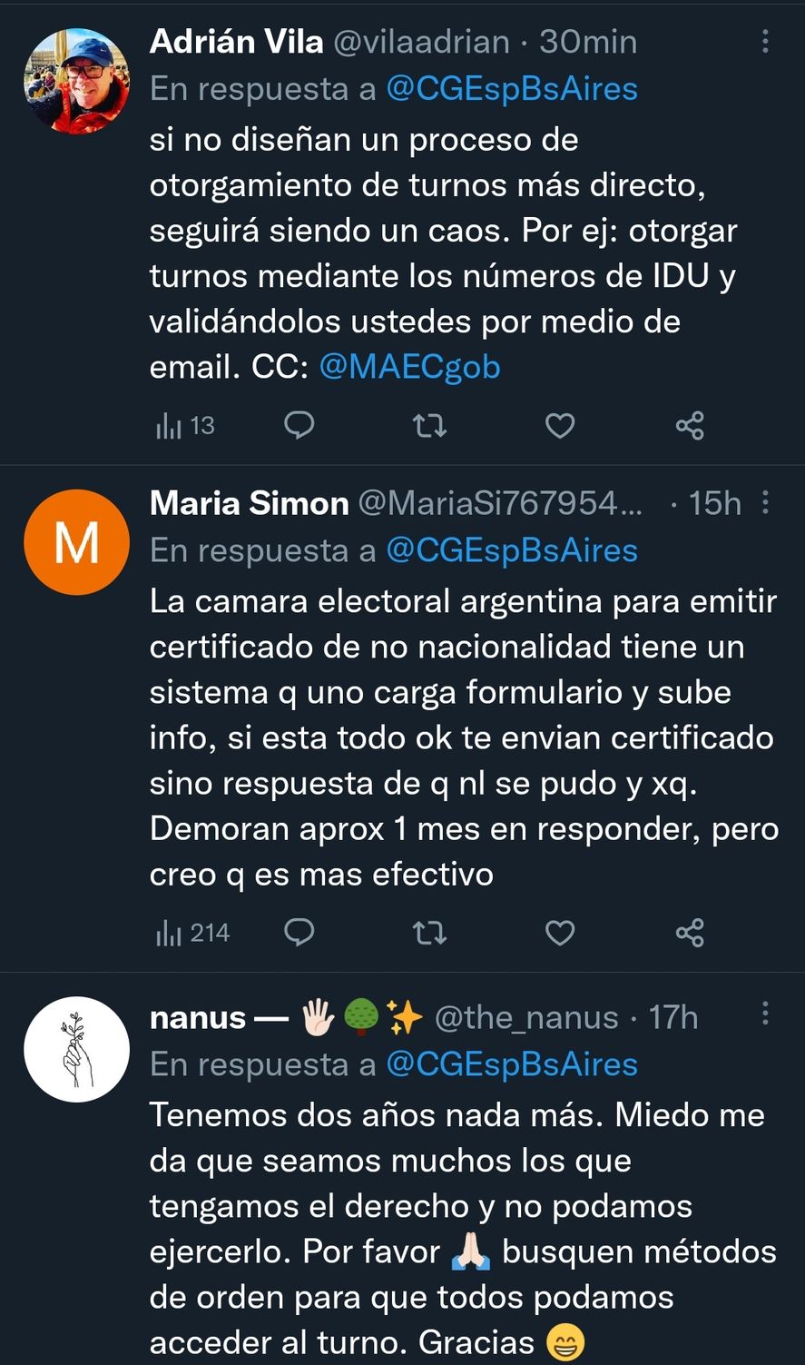 Estas son algunas de las respuestas en redes al comunicado del Consulado General de España en Buenos Aires, frente a la caída del sistema por tanto interés en sacar turno para acogerse a la nueva Ley de Nietos 
