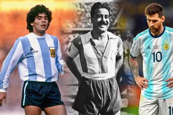 Maradona, Méndez y Messi con la camiseta de la Selección Argentina.