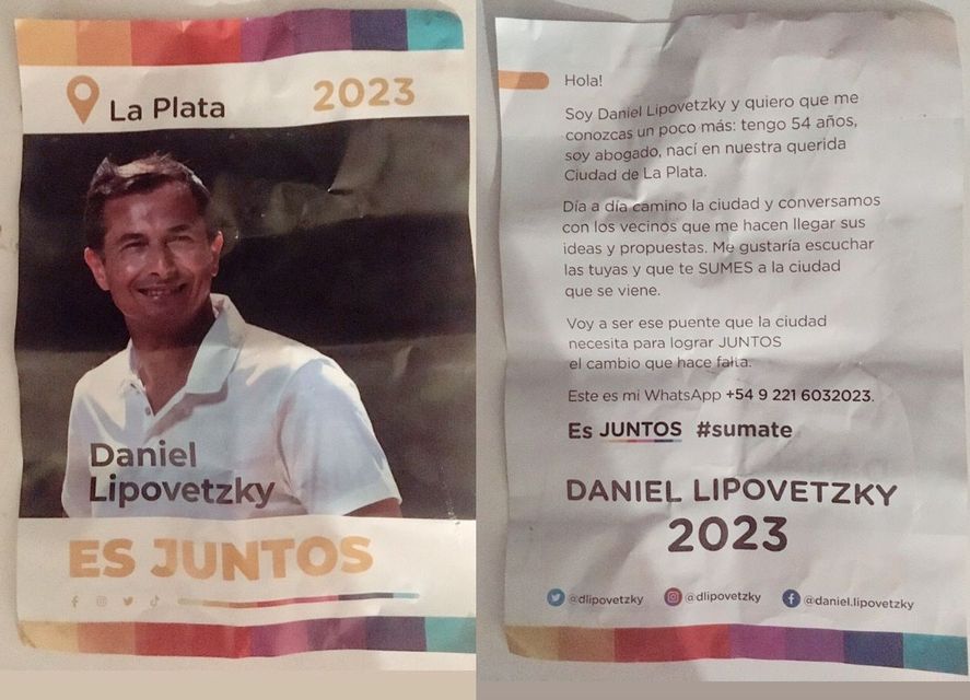 El panfleto de Daniel Lipovetzky 2023 que apareci&oacute; en la ciudad de La Plata.