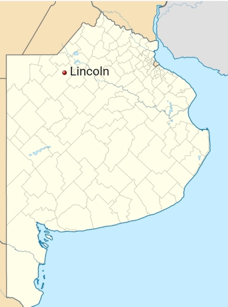 La ubicación en el mapa de la Provincia de Buenos Aires de la ciudad de Lincoln 
