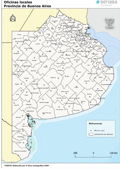 As&iacute; queda el mapa de las oficinas del SENASA en la provincia de Buenos Aires tras el cierre de 5 oficinas locales.