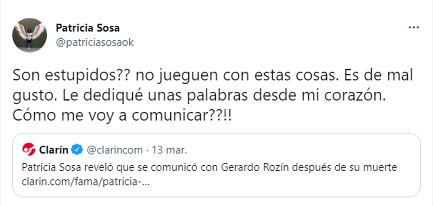 Patricia Sosa se enfureció con Clarín por una nota sobre el fallecimiento de Gerardo Rozín