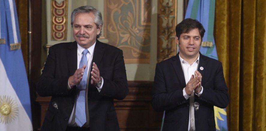 El presidente Alberto Fernández junto al gobernador Axel Kicillof. (Foto de Archivo)