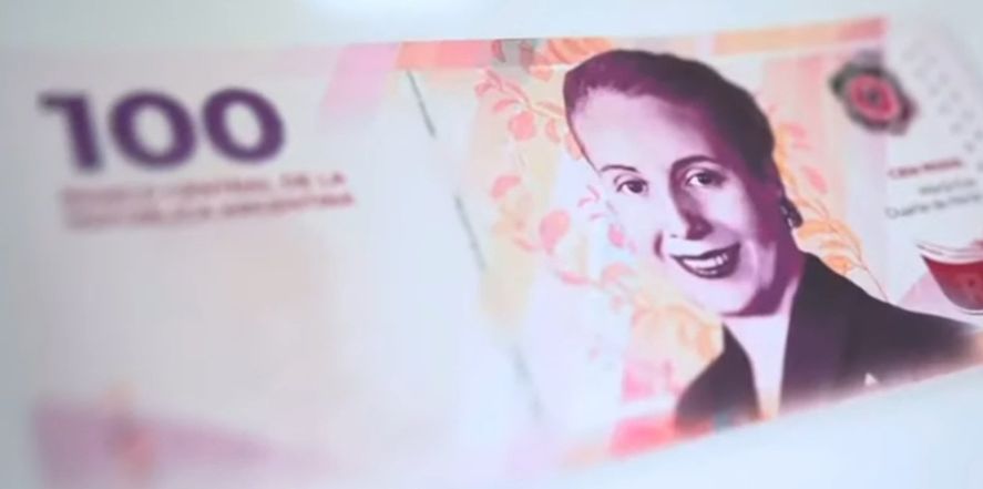 Billete de 100 pesos con la figura de Eva Duarte