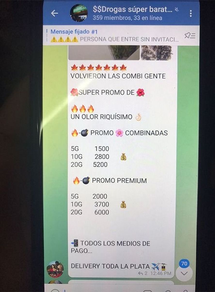 La banda vendía drogas de todo tipo en La Plata y utilizaba la app de mensajería Telegram para comercializarla