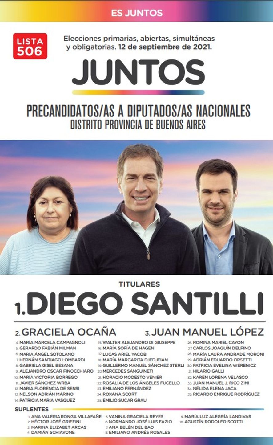 Elecciones 2021: la boleta de Juntos, con Diego Santilli como precandidato