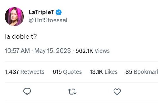 la doble T?: el tuit sugestivo de Tini Stoessel. 