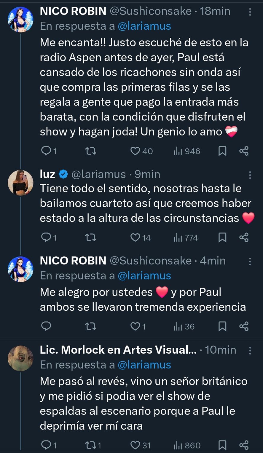 Algunos comentarios sarcásticos en los que también interactuaban las hermanas beneficiadas en el recital de Paul McCartney