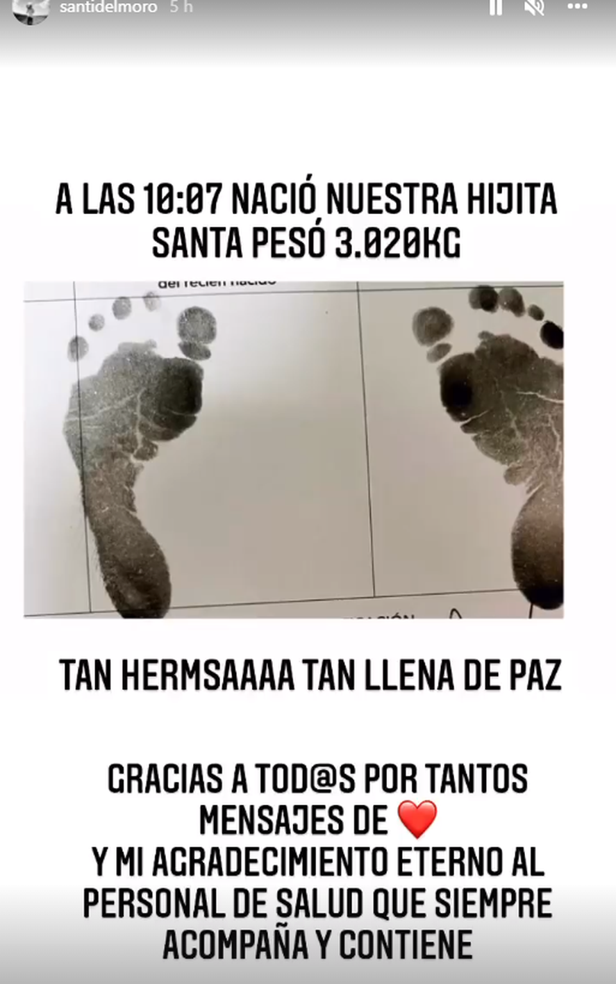 Santiago del Moroanunció el nacimiento de su hija en las redes sociales