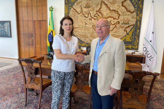 Diana Mondino junto al canciller brasileño Mauro Vieira. Javier Milei no rompería relaciones con Brasil.