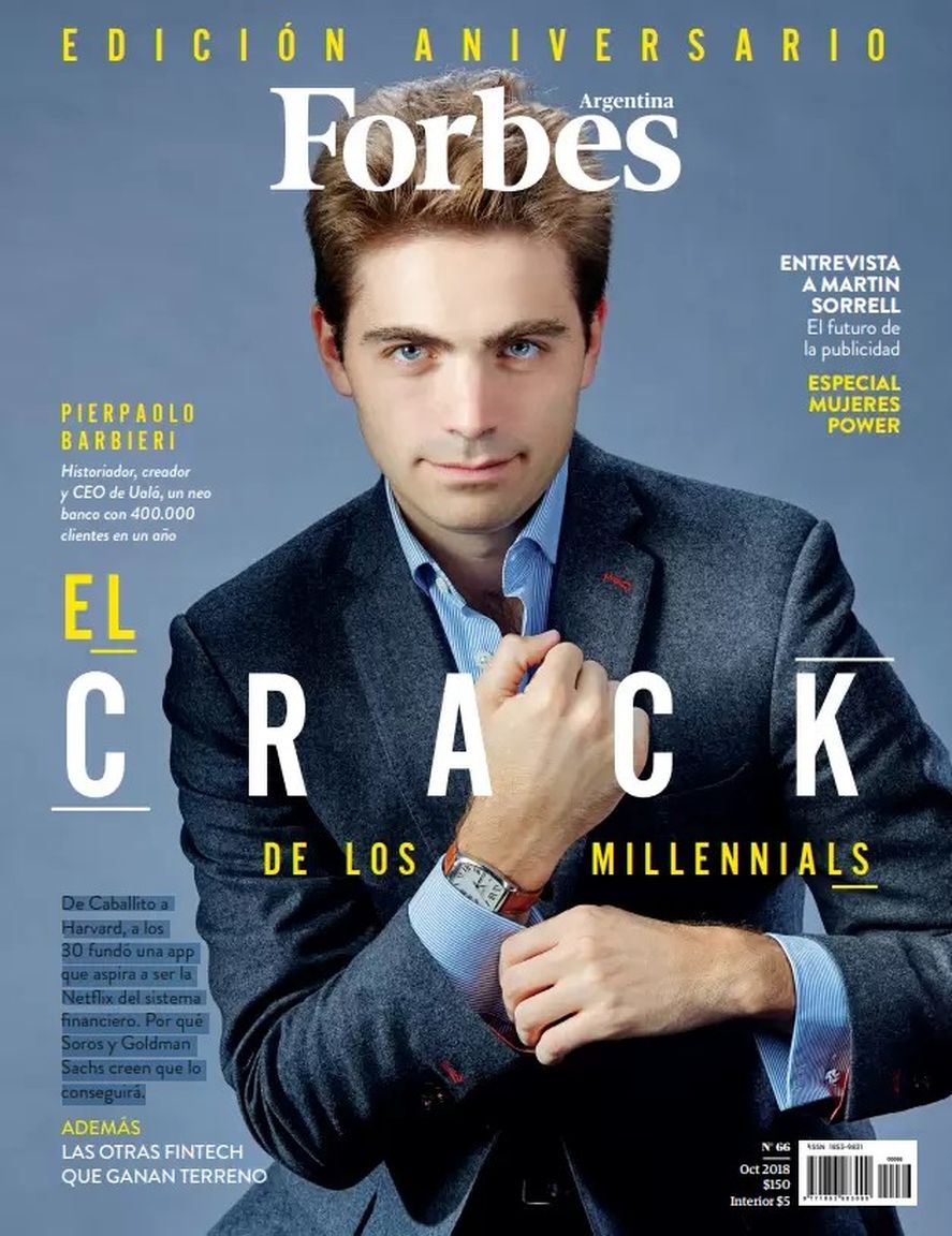 La portada de la revista Forbes Argentina cuando Pierpaolo Barbieri el dueño de Ualá era descripto como el "Crack de los millenials". Ahora debe afrontar despidos en su empresa 