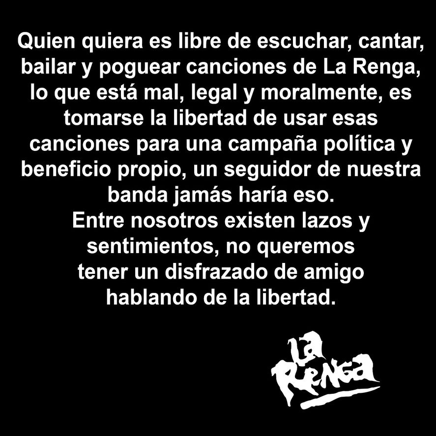 El comunicado completo de La Renga repudiando la utilización política que Javier Milei realiza de sus temas en nombre de "la libertad" 