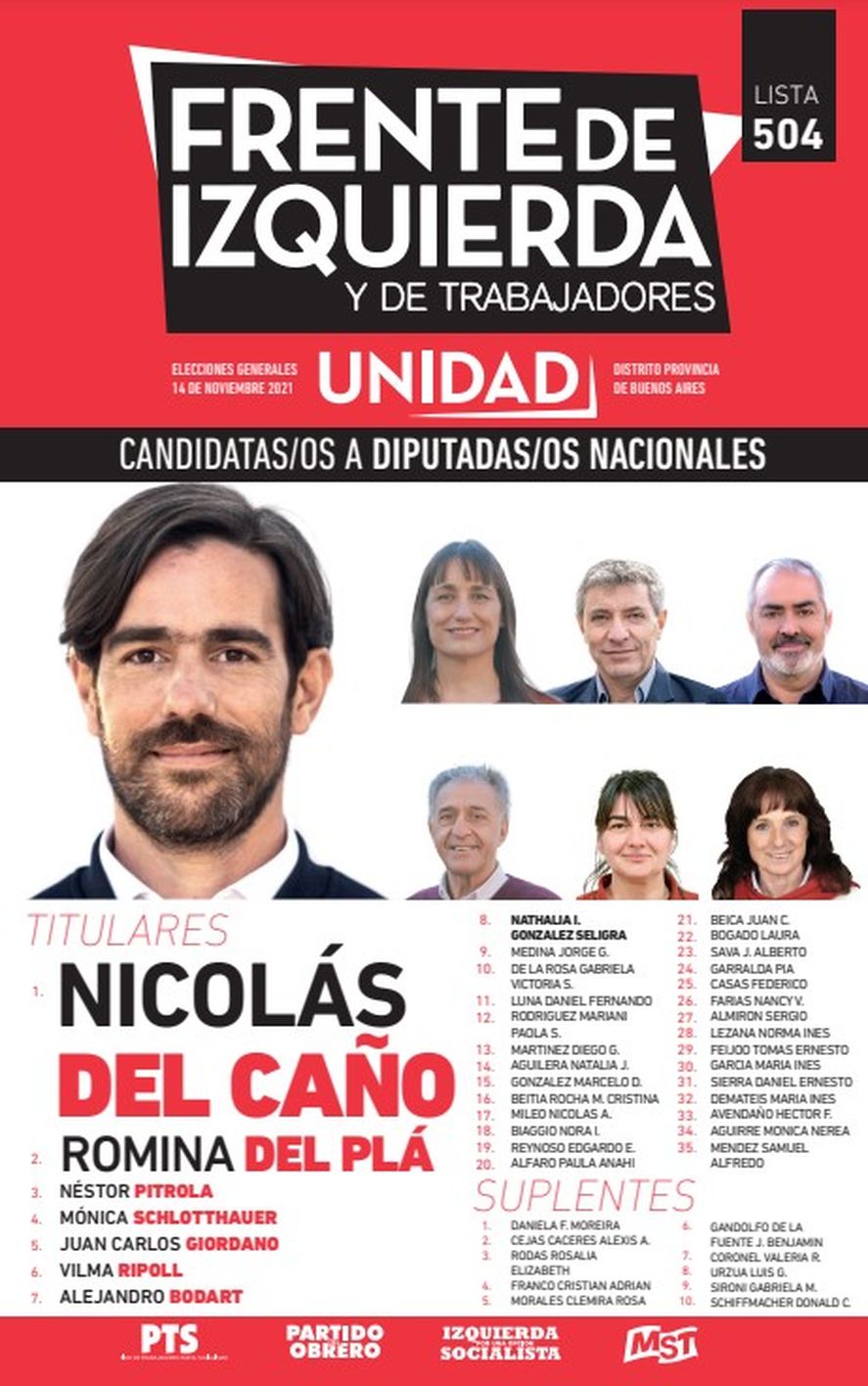 Frente de Izquierda - boleta de candidatos a diputados nacionales por la Provincia de Buenos Aires