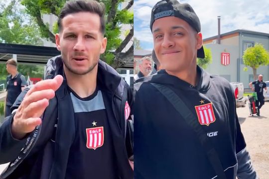 Pablo Piatti y Thiago Palacios, en el video de Estudiantes saliendo de City Bell. Finalmente no jugaron con Barracas.