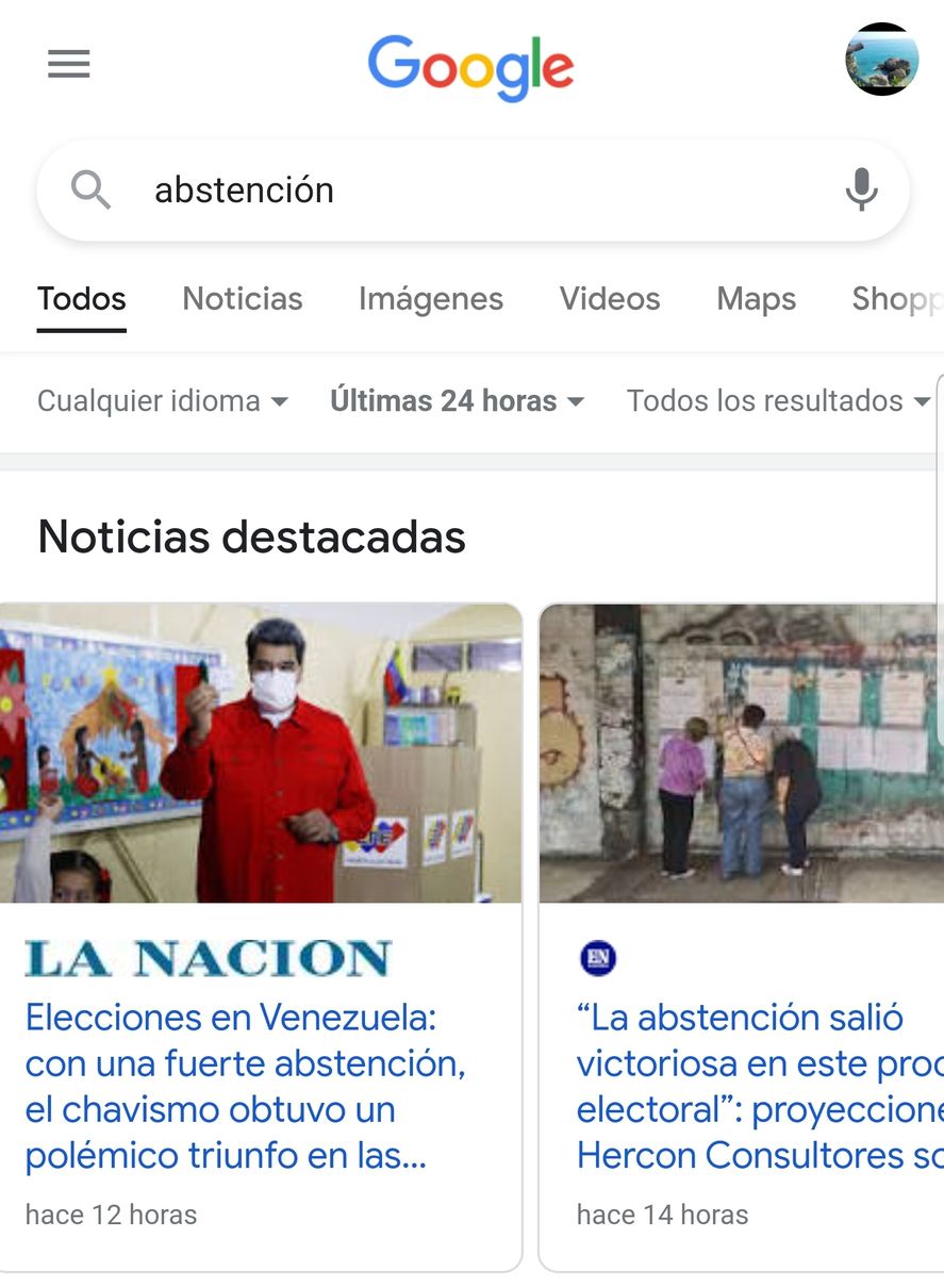 Al Googlear abstención solo aparecen menciones a Venezuela, nunca a Chile 