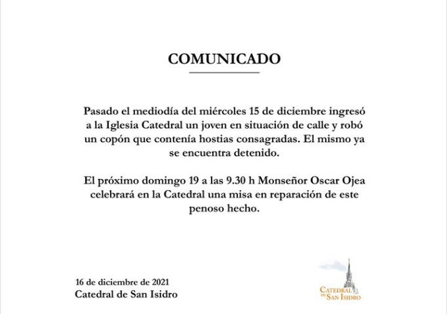 El comunicado de la Catedral de San Isidro que abri&oacute; una grieta en la iglesia argentina