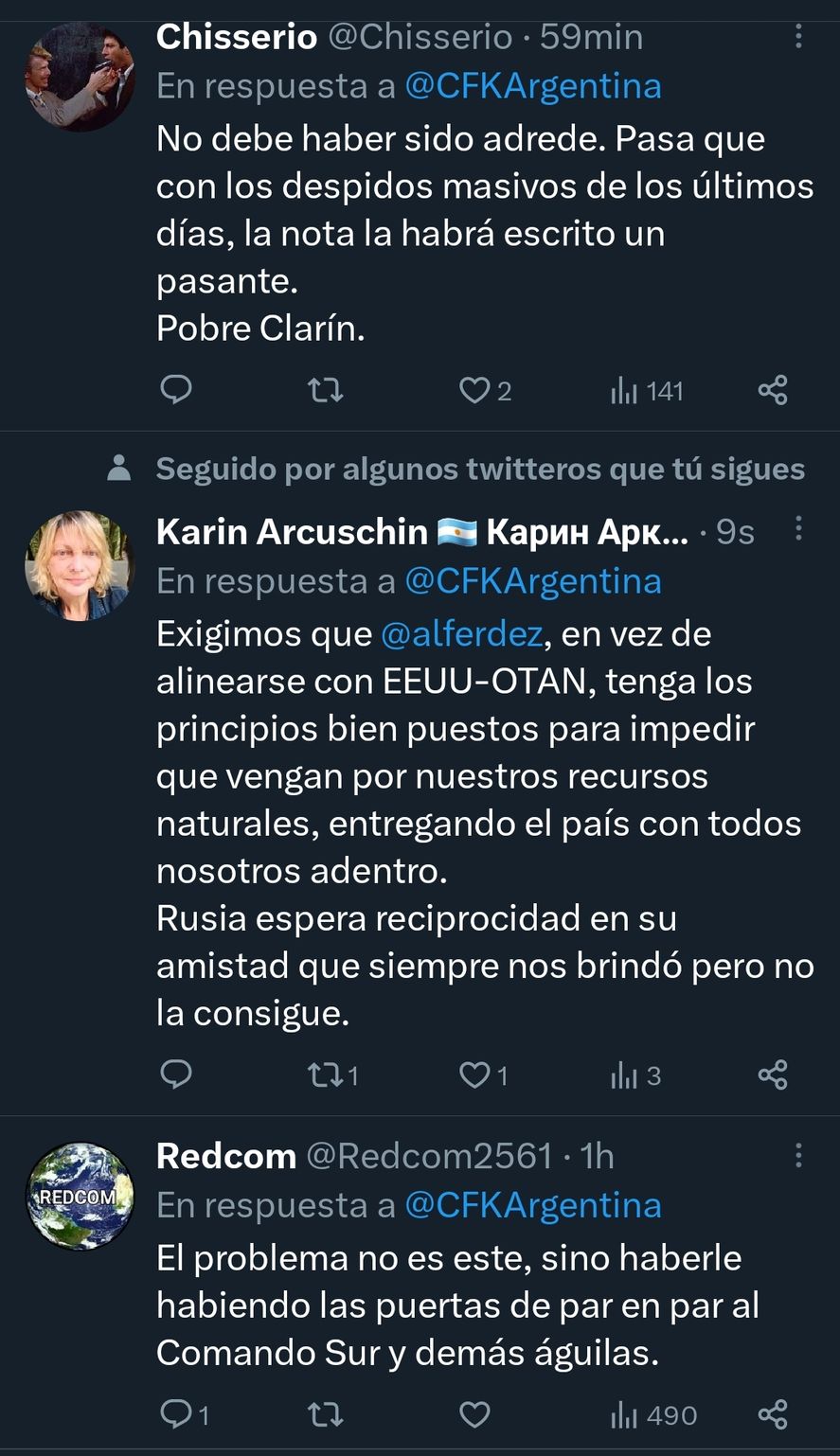 La réplica de Cristina Kirchner al artículo del diario Clarín generó muchas opiniones en redes sociales, algunas ligadas a la relación entre Argentina y EEUU 