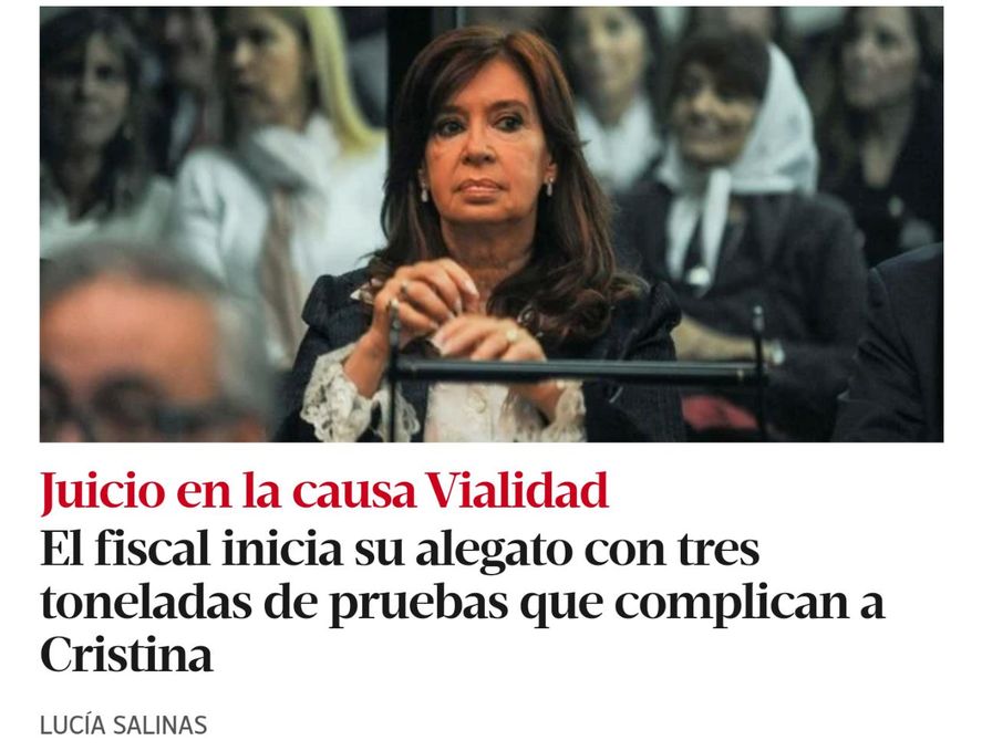 El titular del diario Clarín que dimensiona las pruebas contra Cristina Kirchner en una exótica medida de peso: toneladas 