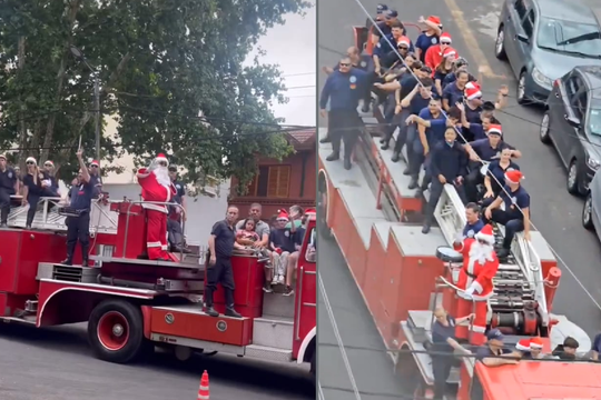 papa noel recorrio lomas de zamora junto a los bomberos voluntarios