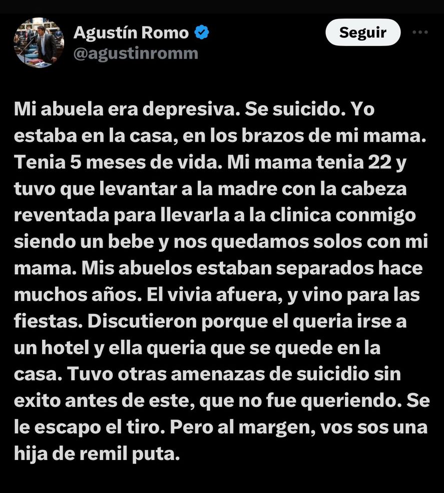 La respuesta que después borró el diputado libertario bonaerense Agustín Romo sobre la muerte de su abuela Cristina Lemercier, en circunstancias poco claras