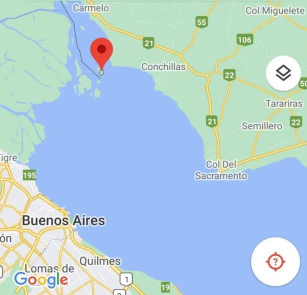 La ubicación exacta de las Islas Martín García y Timoteo Domínguez que unen con frontera terrestre Argentina y Uruguay en el medio del delta del Río de la Plata 