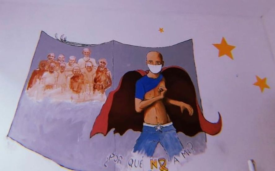 Uno de los murales del Hospital de Niños Sor María Ludovica inspirado en la historia del bonaerense Tobías Catuogno.