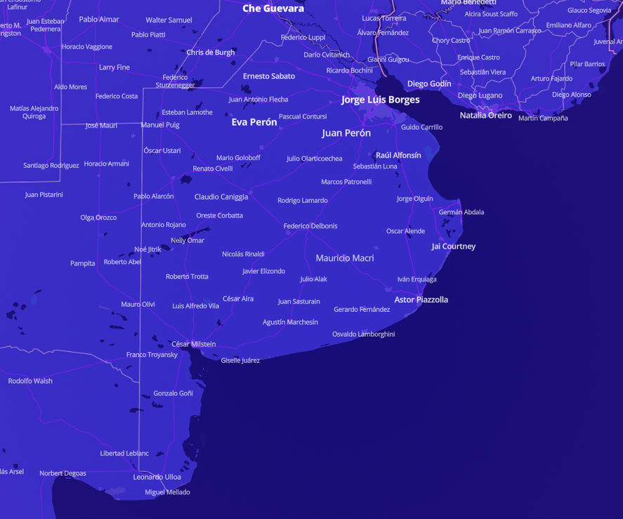 Astor Piazzola, Jorge Luis Borges y Cristina Fernández de Kirchner son algunos nombres que muestra el mapa interactivo en la provincia de Buenos Aires.