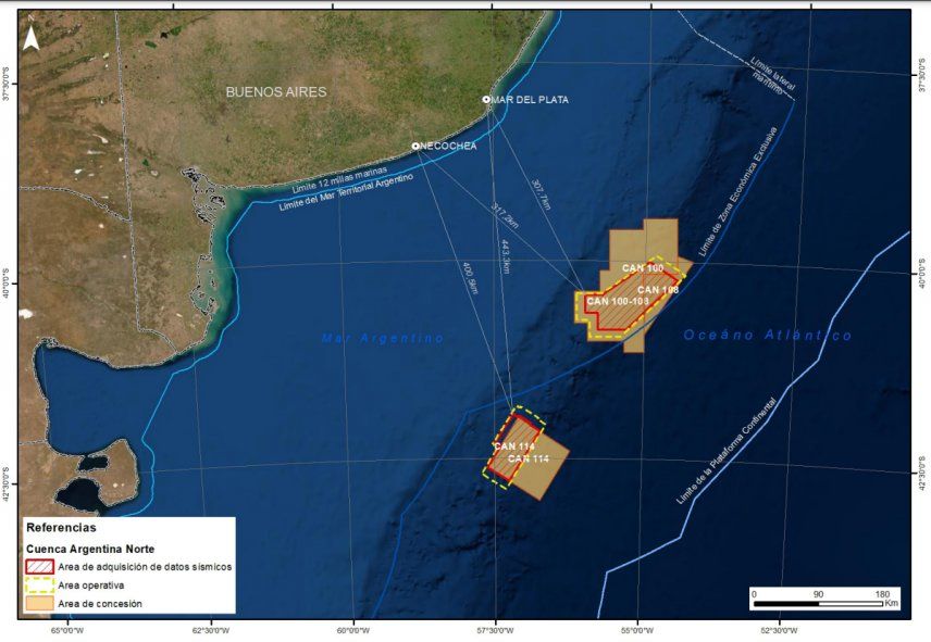 En amarillo están las cuencas del Mar Argentino que Equinor comenzará a explorar en busca de gas y petróleo.