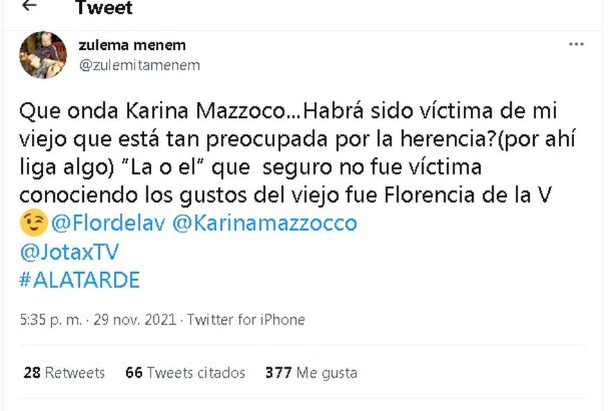 Zulema Menem y un comentario homof&oacute;bico sobre Flor de la V