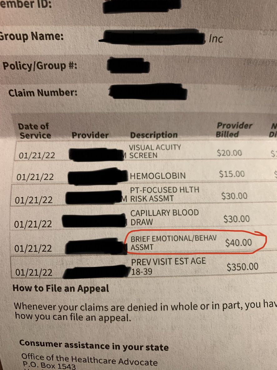 La factura de un consultorio médico con los 40 dólares cobrados por llorar en una visita. Así es la abusividad sanitaria en algunos centros de salud en Estados Unidos. 