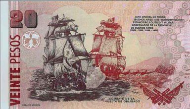 El antiguo billete de 20 pesos llevaba a Rosas en el anverso y la batalla de Vuelta de Obligado en el reverso 