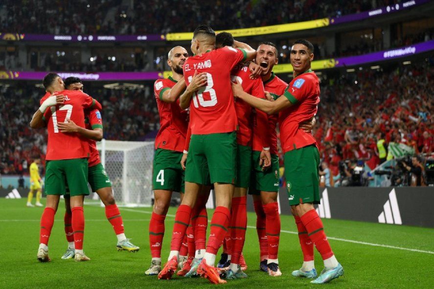 El festejo de gol por parte de Marruecos a Portugal