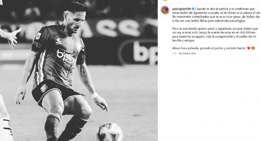 El mensaje de Pablo Piatti, jugador de Estudiantes, ante la lesión que sufrió en su rodilla